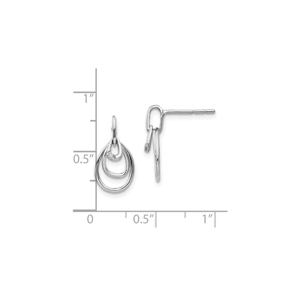 Sterling Silver Teardrop Dangle Earrings with Diamond Accents, Interlocking Loops Design