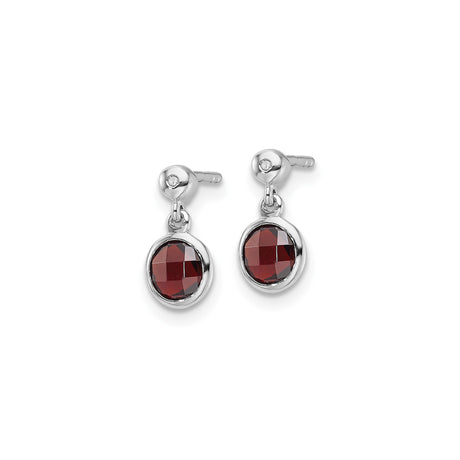 Sterling Silver Dangle Earrings with Garnet and Diamond Accents, Polished Finish, Drop Design