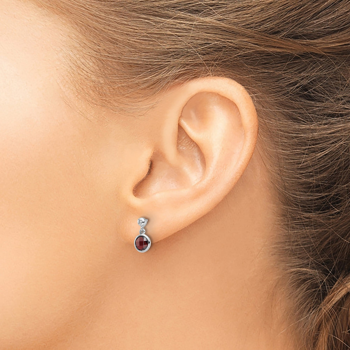 Sterling Silver Dangle Earrings with Garnet and Diamond Accents, Polished Finish, Drop Design