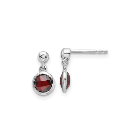 Sterling Silver Dangle Earrings with Garnet and Diamond Accents, Polished Finish, Drop Design