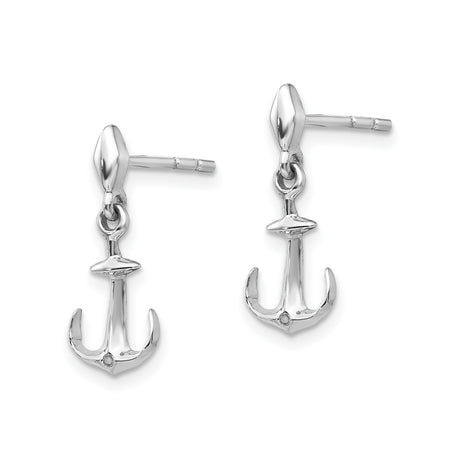 Sterling Silver Anchor Stud Earrings with Diamond, Nautical Symbol of Hope and Strength for Women