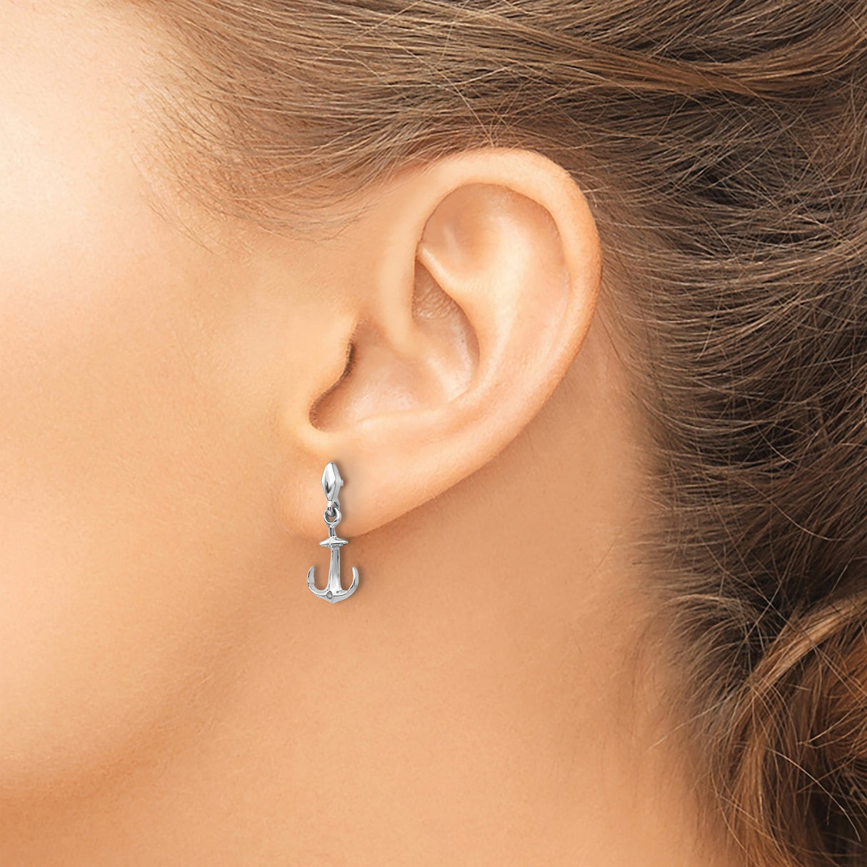Sterling Silver Anchor Stud Earrings with Diamond, Nautical Symbol of Hope and Strength for Women