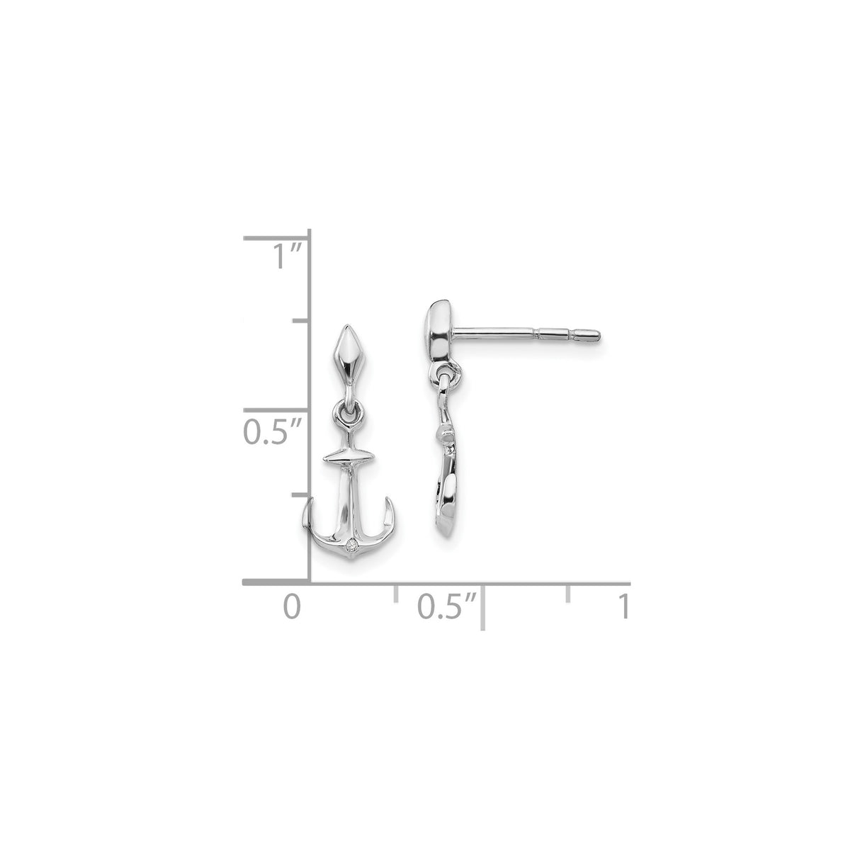 Sterling Silver Anchor Stud Earrings with Diamond, Nautical Symbol of Hope and Strength for Women