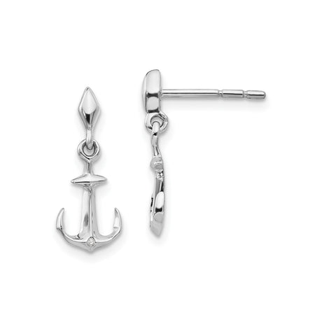 Sterling Silver Anchor Stud Earrings with Diamond, Nautical Symbol of Hope and Strength for Women