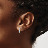 Sterling Silver Dangle Earrings with Swiss Blue Topaz and Diamond Accents, Oval Drop Design