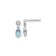 Sterling Silver Dangle Earrings with Swiss Blue Topaz and Diamond Accents, Oval Drop Design