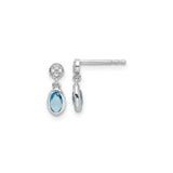 Sterling Silver Dangle Earrings with Swiss Blue Topaz and Diamond Accents, Oval Drop Design