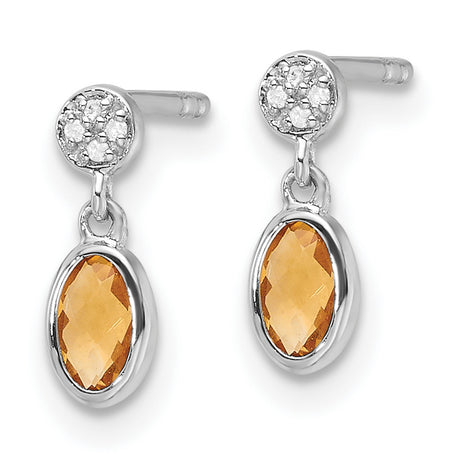 Sterling Silver Dangle Earrings with Oval-Cut Citrine and Cubic Zirconia Accents