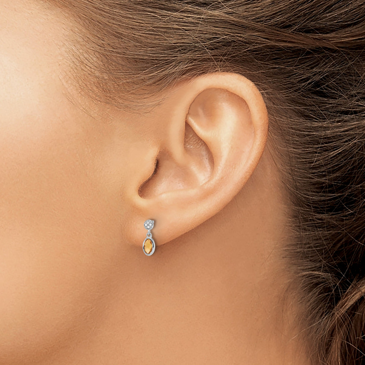 Sterling Silver Dangle Earrings with Oval-Cut Citrine and Cubic Zirconia Accents