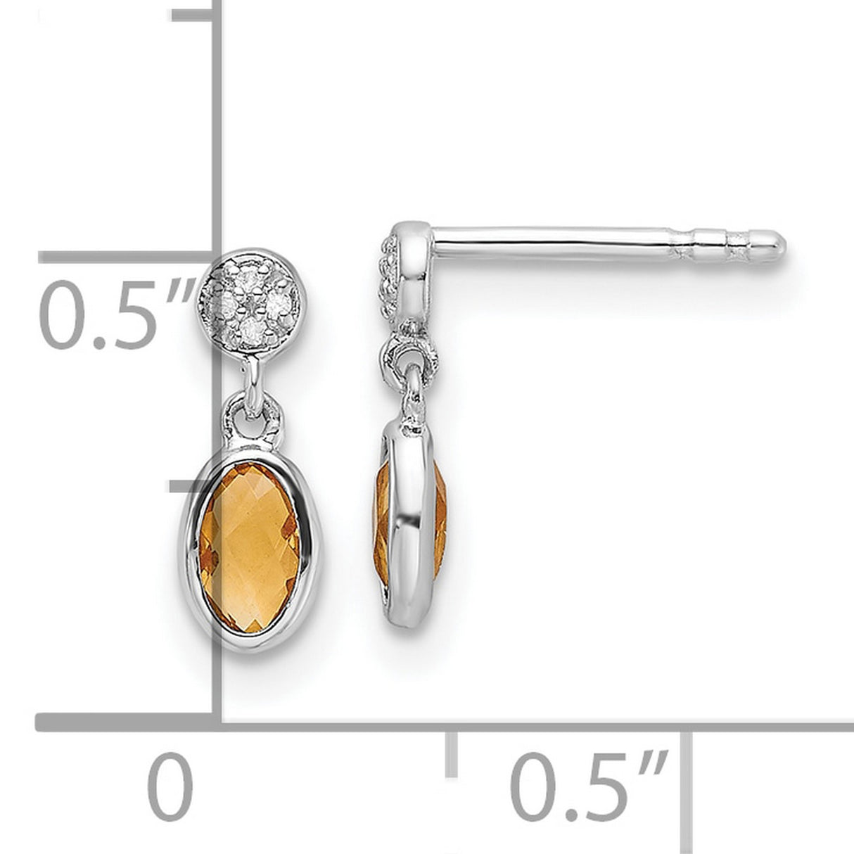Sterling Silver Dangle Earrings with Oval-Cut Citrine and Cubic Zirconia Accents