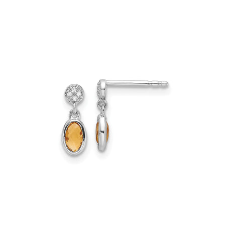 Sterling Silver Dangle Earrings with Oval-Cut Citrine and Cubic Zirconia Accents