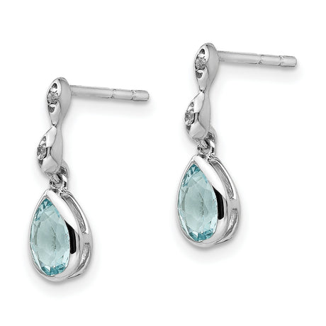 Sterling Silver Dangle Earrings with Sky Blue Topaz, Diamond Accents, Teardrop Design