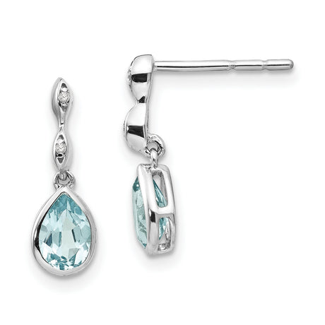 Sterling Silver Dangle Earrings with Sky Blue Topaz, Diamond Accents, Teardrop Design