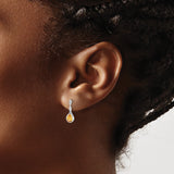 Sterling Silver Dangle Earrings with Pear Shaped Citrine and Diamond Accent Stones, Teardrop Design