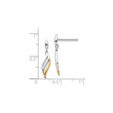 Sterling Silver Dangle Earrings with Cubic Zirconia, Abstract Flame Design, Two-Tone Accent