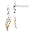 Sterling Silver Dangle Earrings with Cubic Zirconia, Abstract Flame Design, Two-Tone Accent