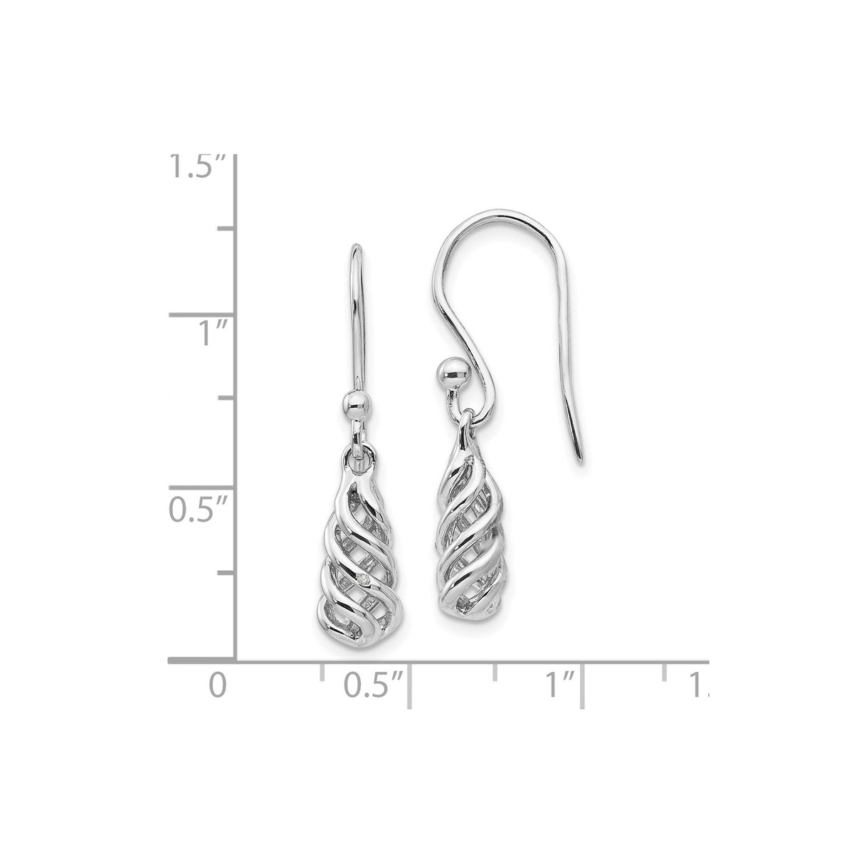 Sterling Silver Dangle Earrings with Diamond, Twisted Teardrop Open Spiral Design