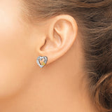 Sterling Silver Heart Stud Earrings with Diamond and Cubic Zirconia Accent