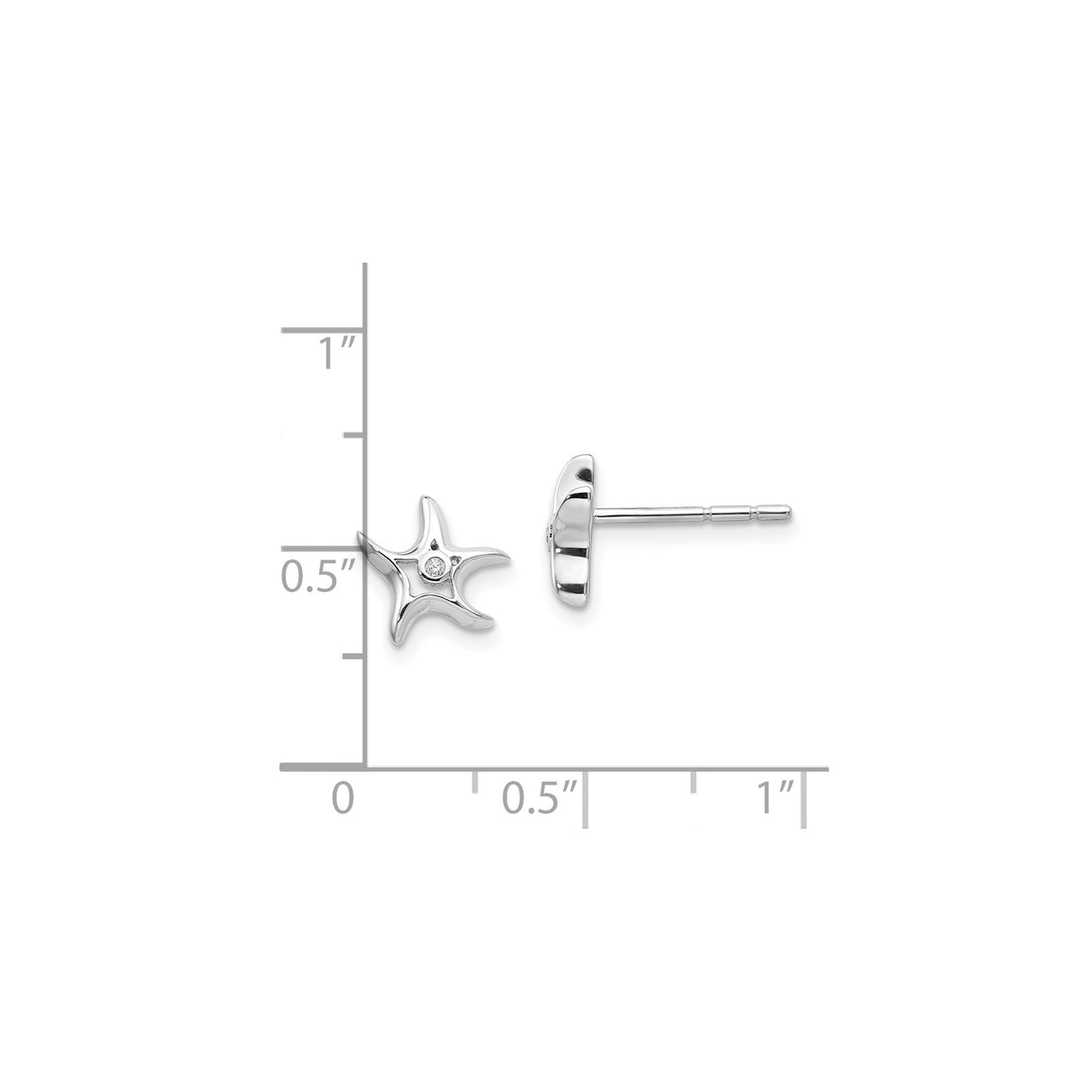 Sterling Silver Starfish Stud Earrings with Diamond, Nautical Ocean-Inspired Design for Women