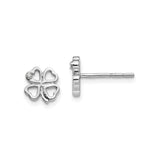 Sterling Silver Four Leaf Clover Stud Earrings with Diamond and Cubic Zirconia Accent