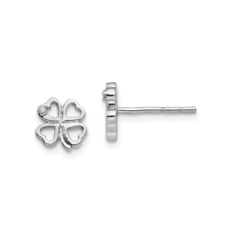 Sterling Silver Four Leaf Clover Stud Earrings with Diamond and Cubic Zirconia Accent