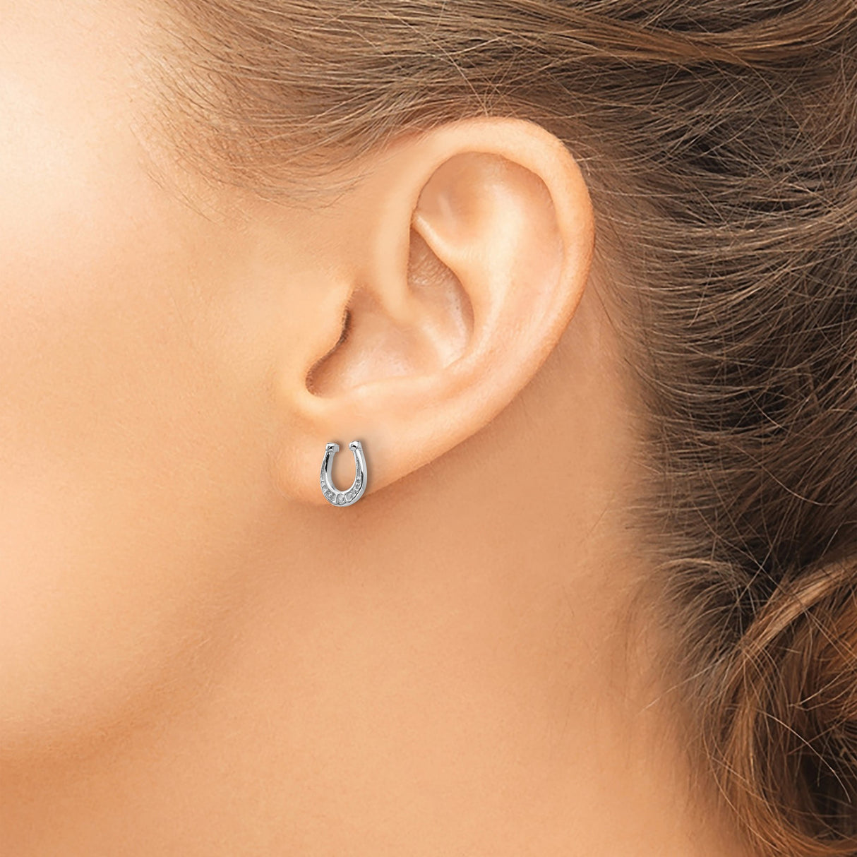 Sterling Silver Horseshoe Stud Earrings with Diamond, Lucky Western Style for Women