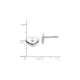 Sterling Silver Heart Stud Earrings with Diamond Accent, Romantic Minimalist Design
