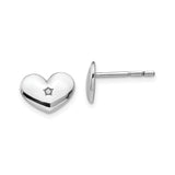 Sterling Silver Heart Stud Earrings with Diamond Accent, Romantic Minimalist Design