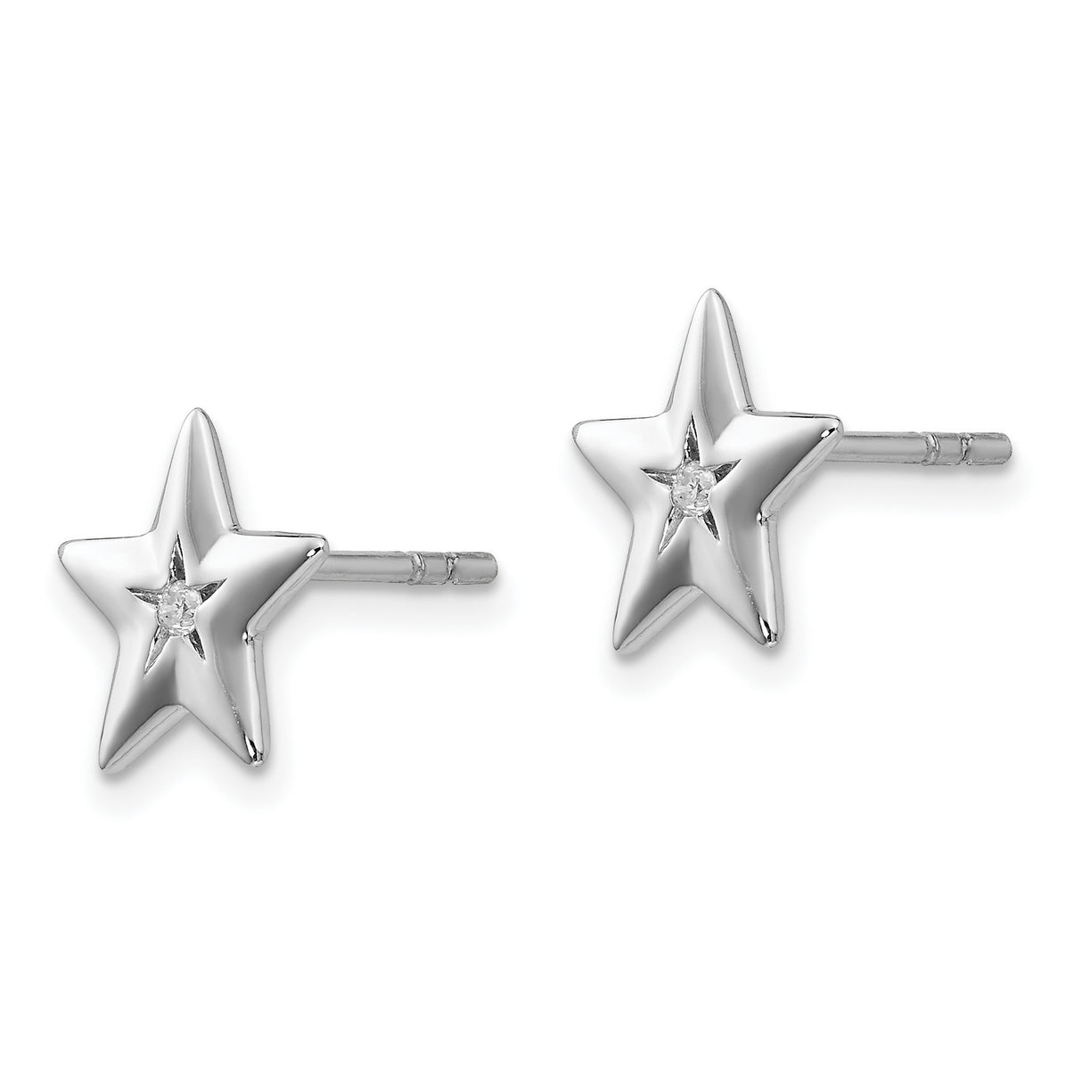 Sterling Silver Star Stud Earrings with Diamond Accent, Celestial Minimalist Design for Women or Teens