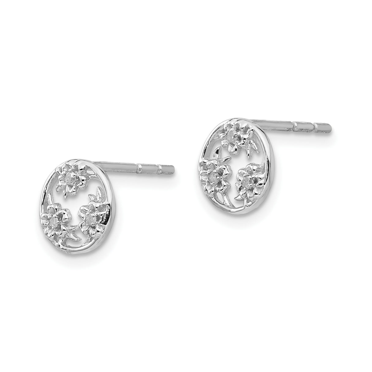 Sterling Silver Stud Earrings with Diamond Accents, Openwork Floral Design for Women