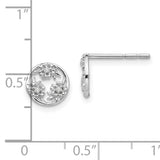 Sterling Silver Stud Earrings with Diamond Accents, Openwork Floral Design for Women