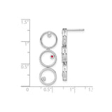 Sterling Silver Drop Earrings with Ruby and Cubic Zirconia, Three Open Circle Geometric Design