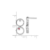 Sterling Silver Dangle Earrings with Ruby and Diamond, Dual Open Circle, Modern Drop Style