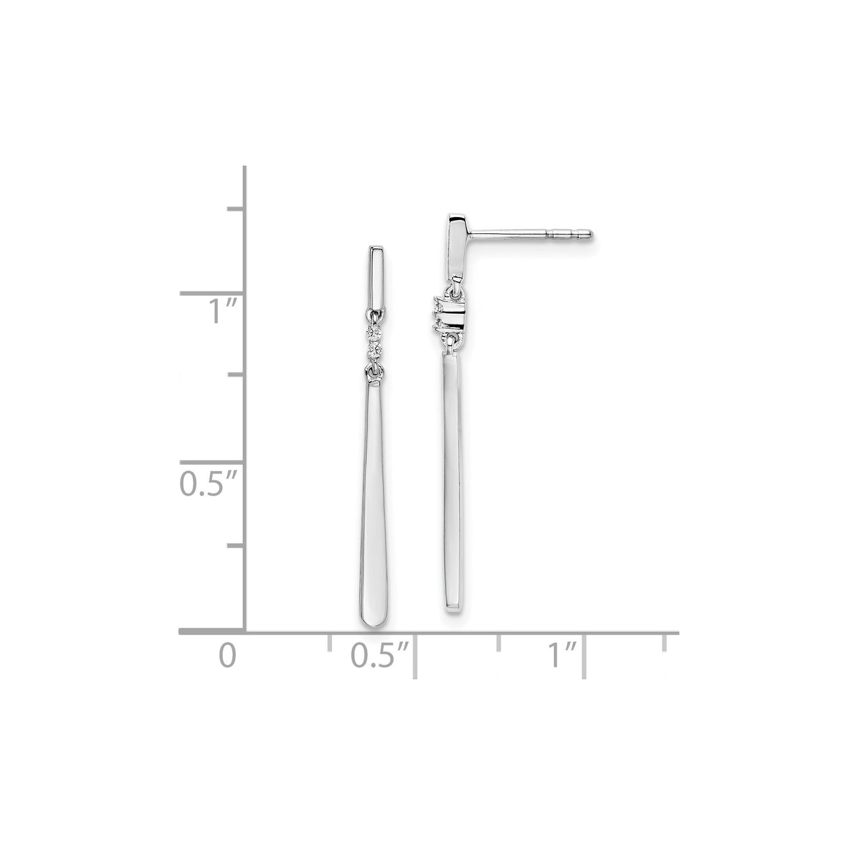 Sterling Silver Drop Earrings with Diamond Accents, Vertical Bar Linear Design