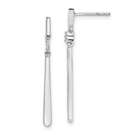 Sterling Silver Drop Earrings with Diamond Accents, Vertical Bar Linear Design