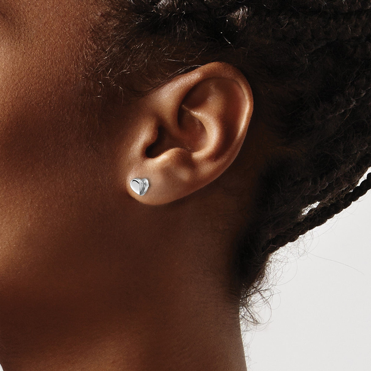 Sterling Silver Heart Stud Earrings with Diamond Accent, Dainty Minimalist Design for Women
