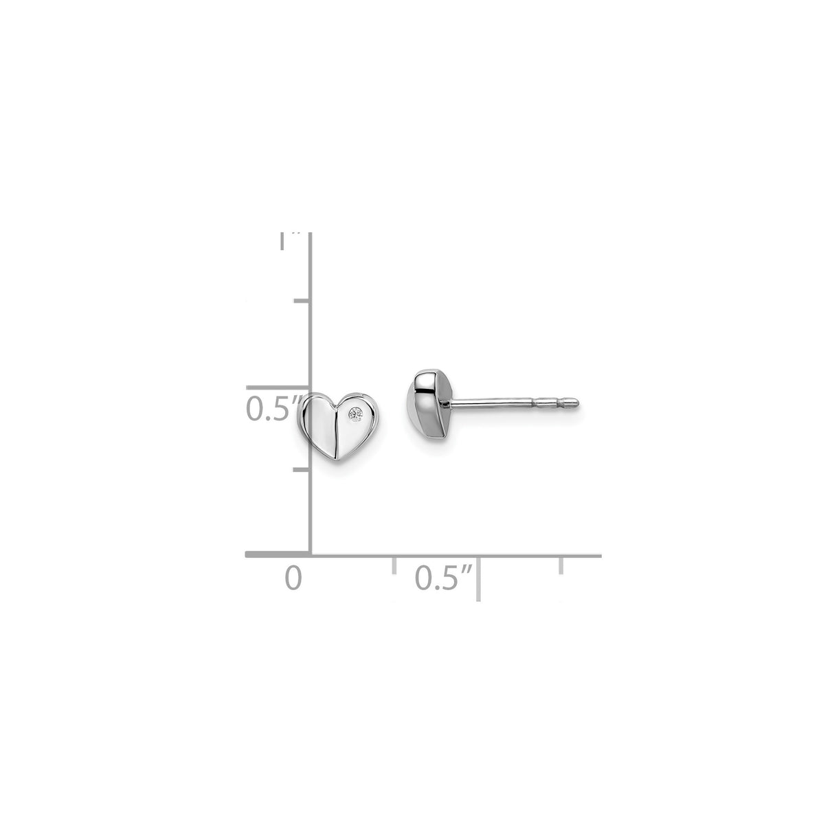 Sterling Silver Heart Stud Earrings with Diamond Accent, Dainty Minimalist Design for Women
