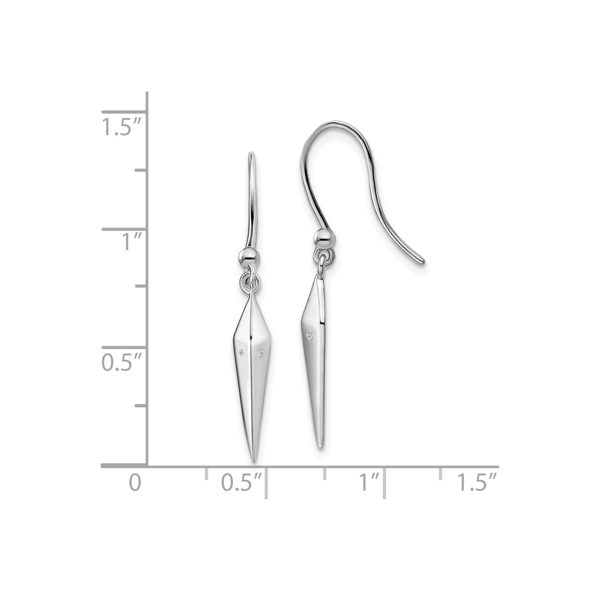 Sterling Silver Drop Earrings with Diamond Accents, Elongated Spike Design, Minimalist Style