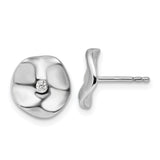 Sterling Silver Stud Earrings with Diamond, Wavy Floral Motif, Modern Minimalist Design for Women