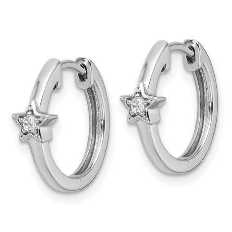 Sterling Silver Hoop Earrings with Diamond Accent and Star Charm, Celestial Style