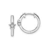 Sterling Silver Hoop Earrings with Diamond Accent and Star Charm, Celestial Style