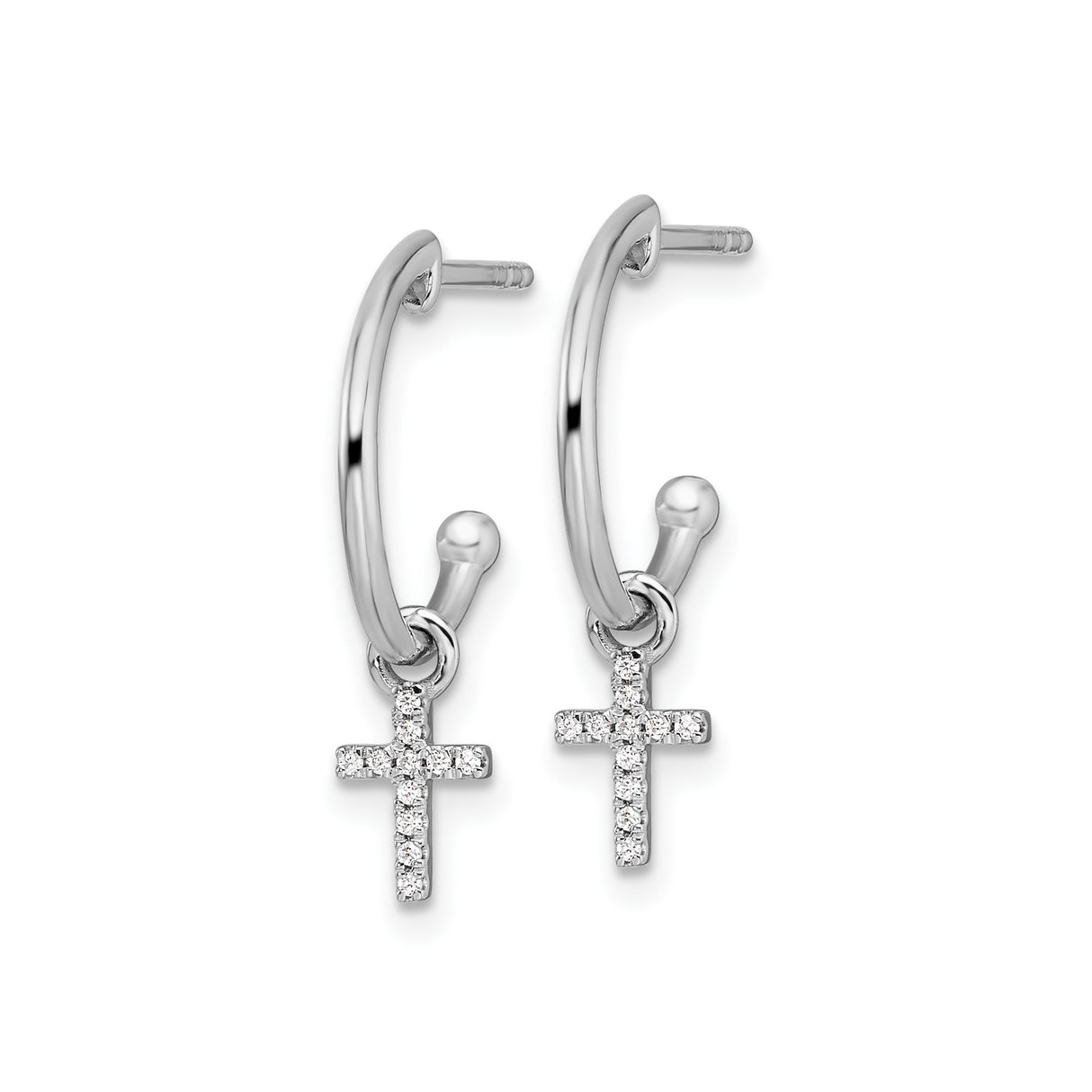 Sterling Silver Cross Hoop Earrings With Diamond Accent