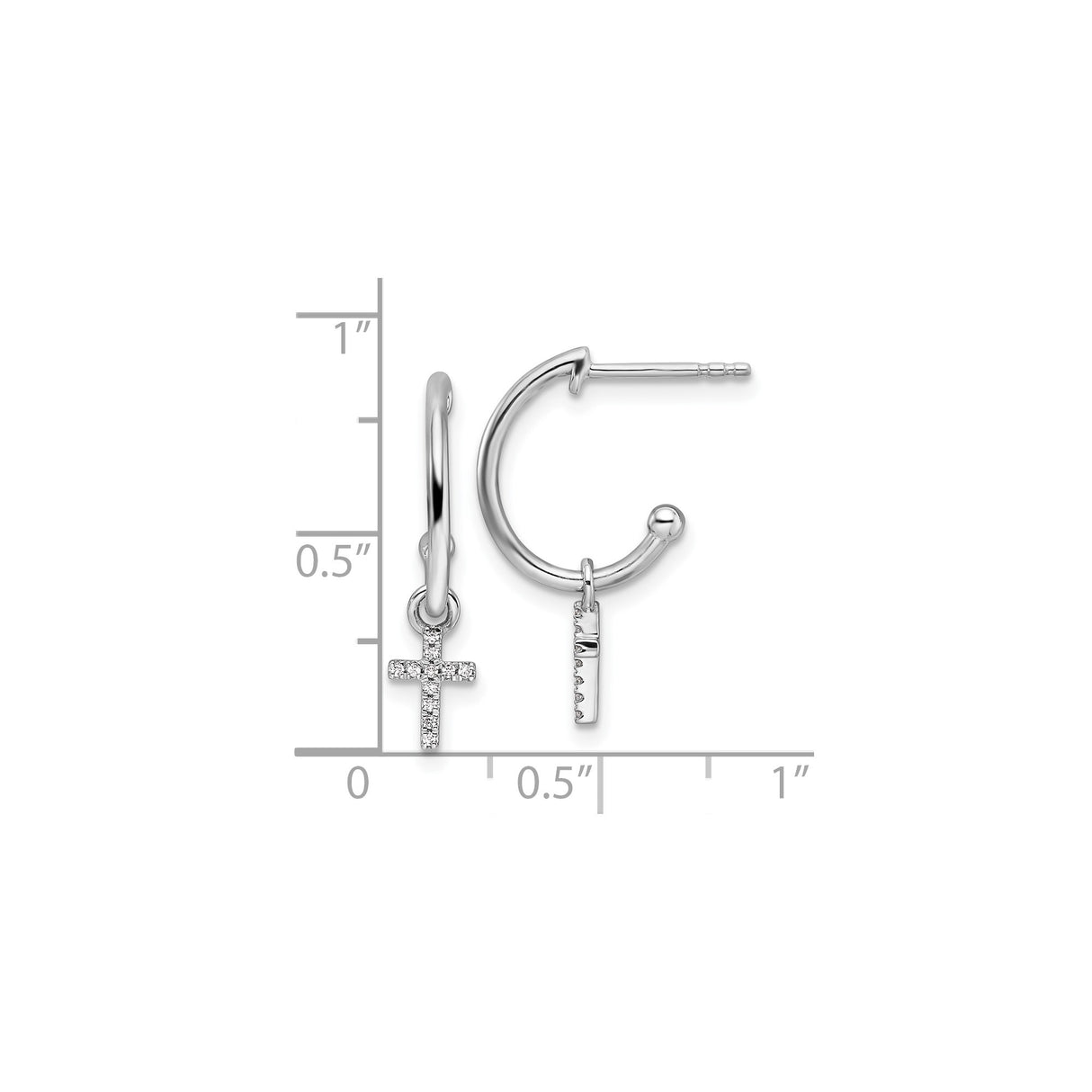 Sterling Silver Cross Hoop Earrings With Diamond Accent