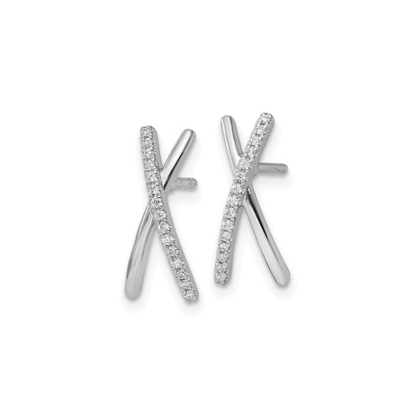 Sterling Silver X Stud Earrings Pave CZ Crisscross Design