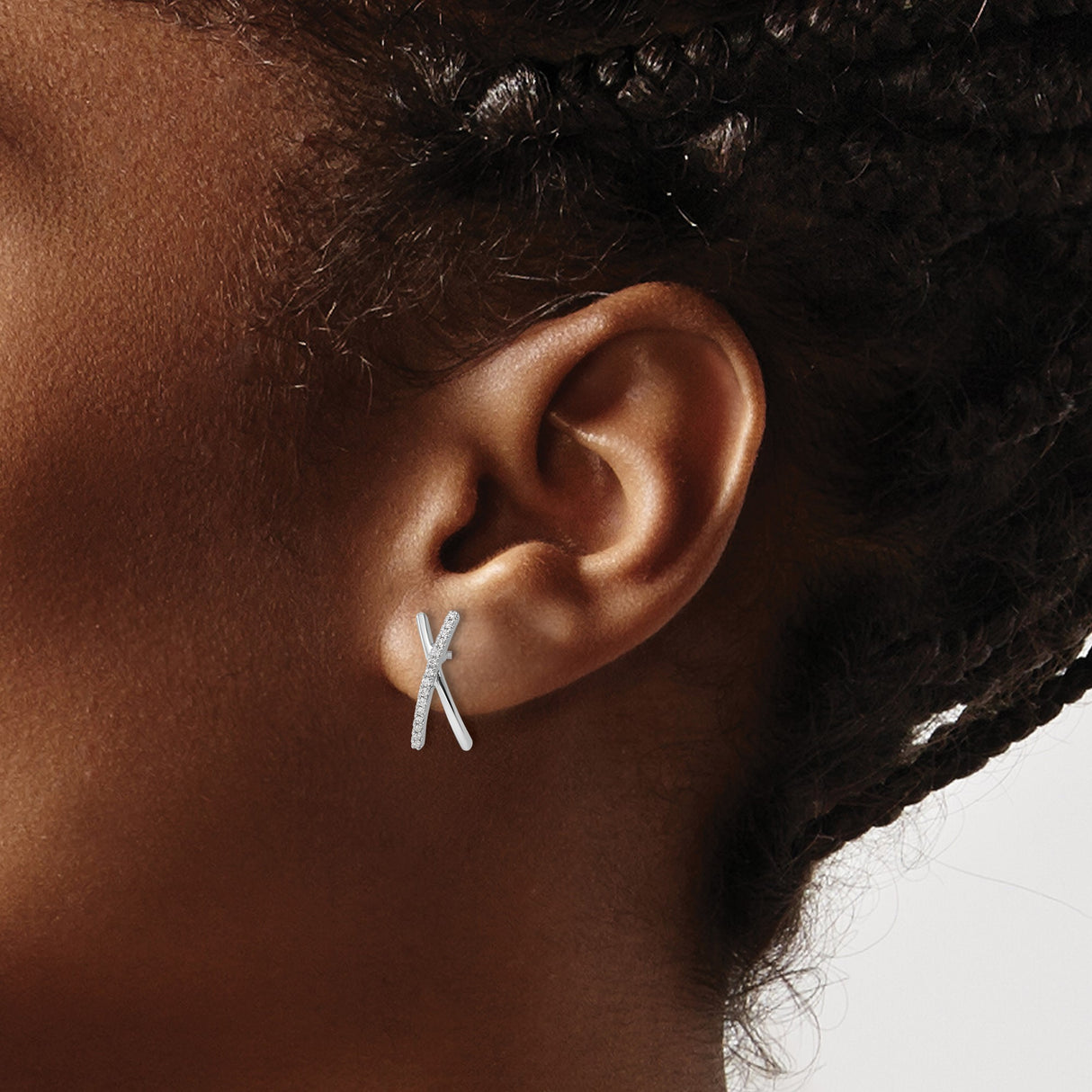 Sterling Silver X Stud Earrings Pave CZ Crisscross Design