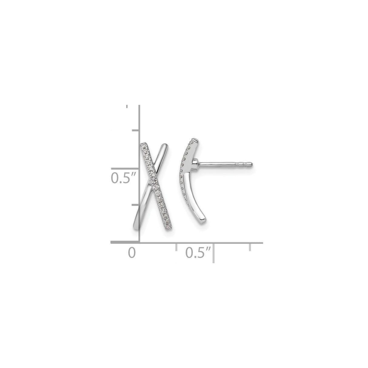Sterling Silver X Stud Earrings Pave CZ Crisscross Design