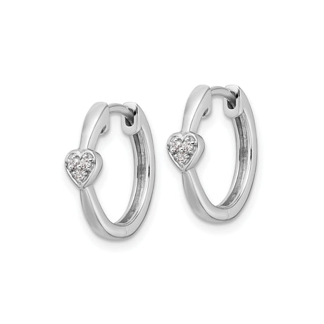Sterling Silver Heart Huggie Hoop Earrings with Cubic Zirconia, Delicate Romantic Style