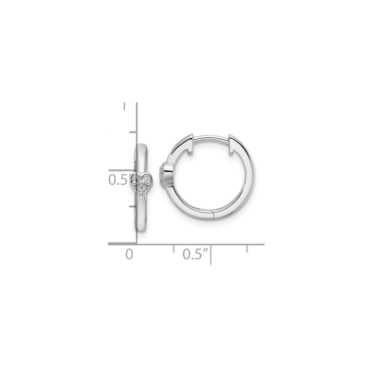 Sterling Silver Heart Huggie Hoop Earrings with Cubic Zirconia, Delicate Romantic Style