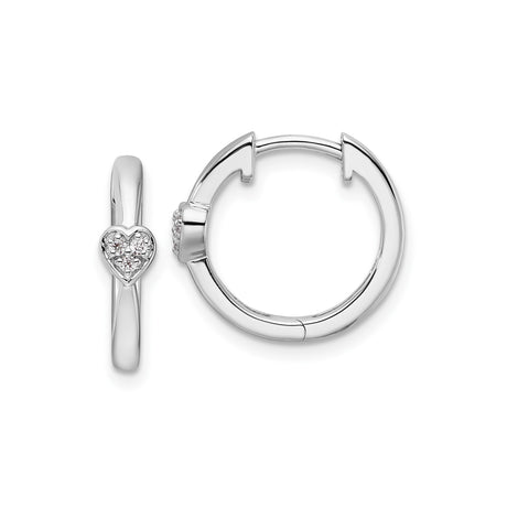 Sterling Silver Heart Huggie Hoop Earrings with Cubic Zirconia, Delicate Romantic Style