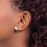 Sterling Silver Heart Stud Earrings with Diamond Accent, Minimalist Romantic Jewelry for Women